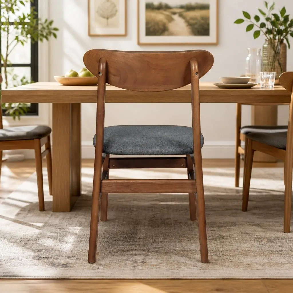 Dining Chairs Wooden Frame 2 Pack Brown Linen Fabric Cushion