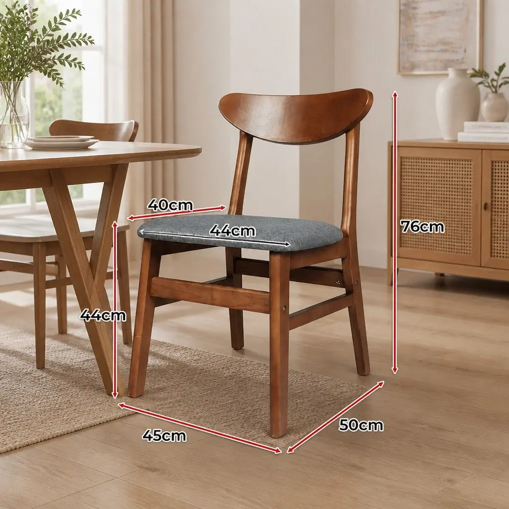 Dining Chairs Set of Four Linen Upholstered Wood Frame Walnut Kitchen Seating