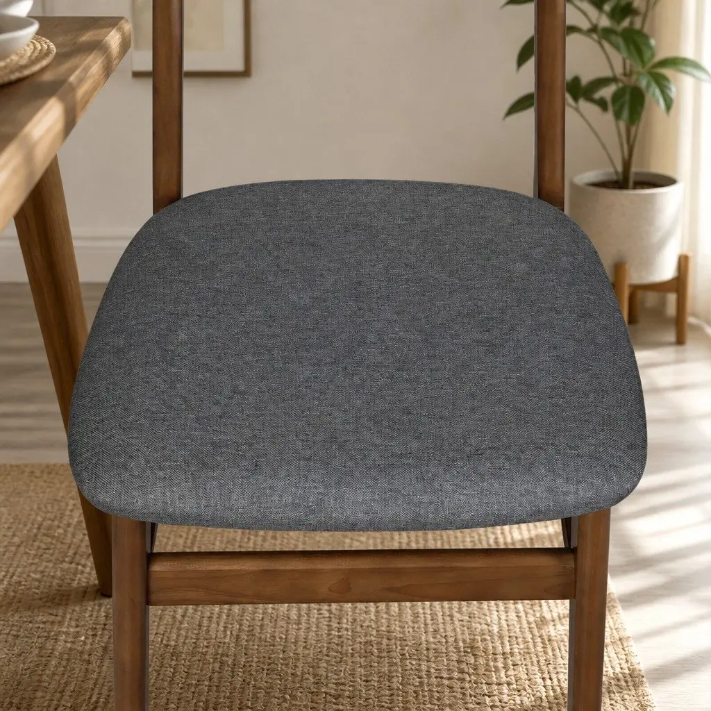 Dining Chairs Set of Four Linen Upholstered Wood Frame Walnut Kitchen Seating