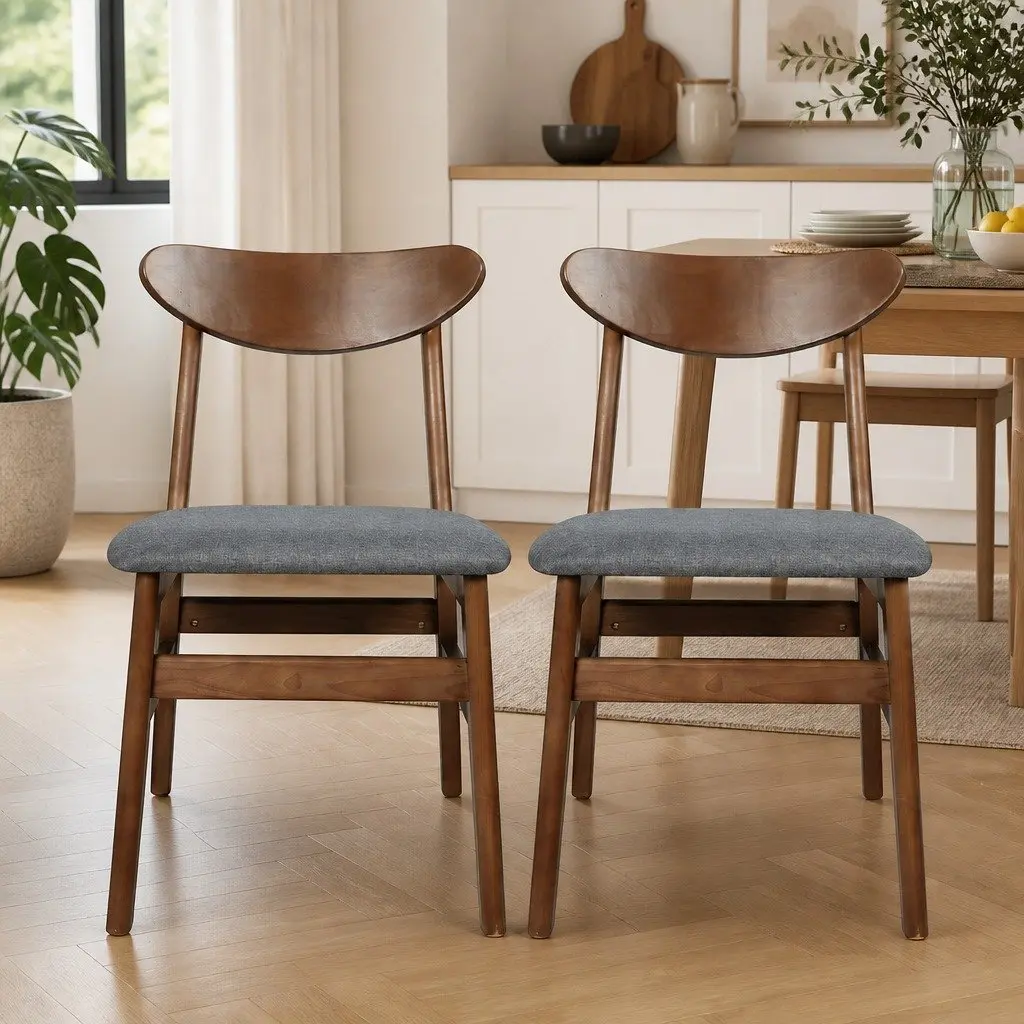 Dining Chairs Wooden Frame Linen Upholstered 45cm W x 50cm D x 76cm H Walnut Set of 8