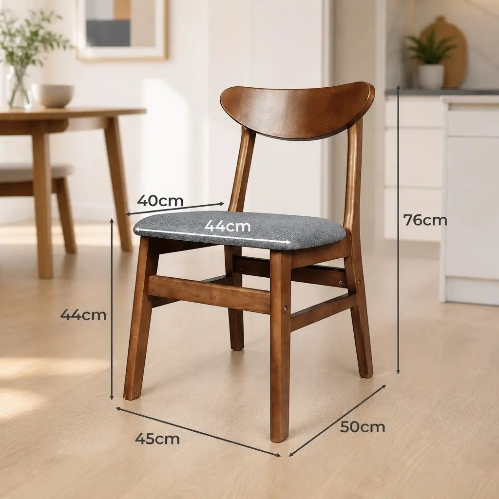 Dining Chairs Wooden Frame Linen Upholstered 45cm W x 50cm D x 76cm H Walnut Set of 8