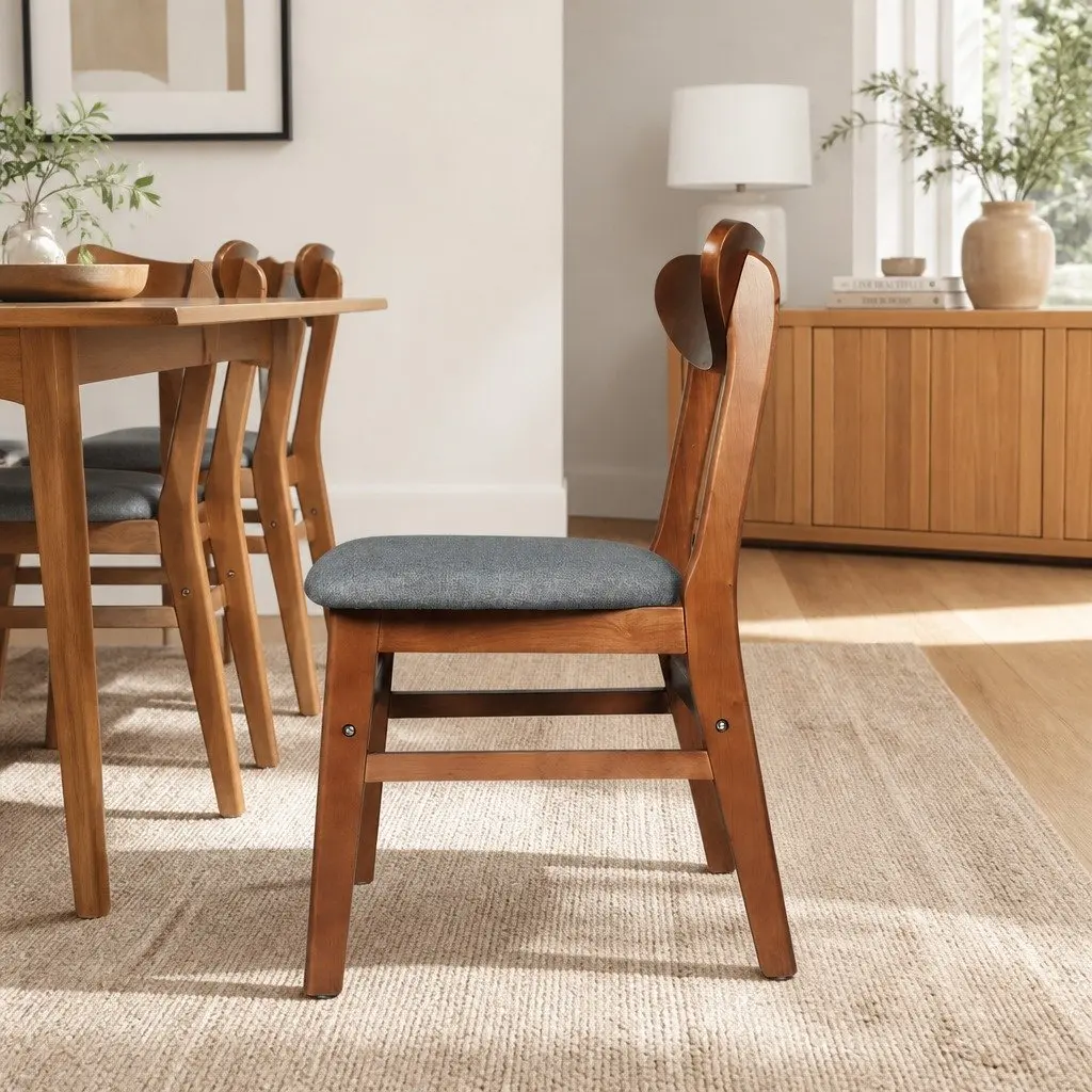 Dining Chairs Wooden Frame Linen Upholstered 45cm W x 50cm D x 76cm H Walnut Set of 8