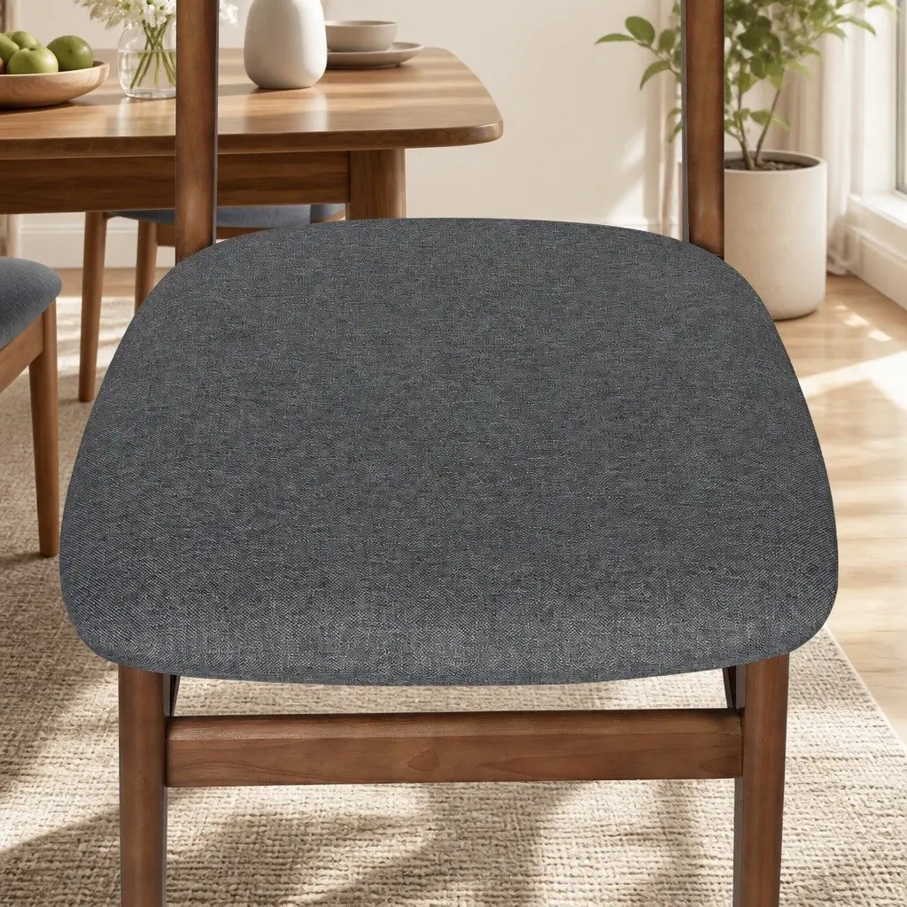 Dining Chairs Wooden Frame Linen Upholstered 45cm W x 50cm D x 76cm H Walnut Set of 8