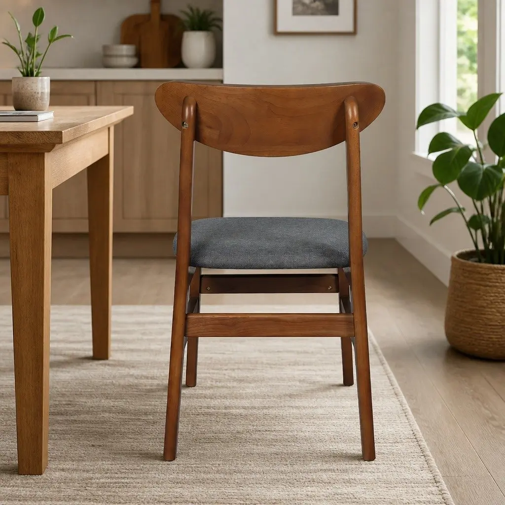 Dining Chairs Wooden Frame Linen Upholstered 45cm W x 50cm D x 76cm H Walnut Set of 8