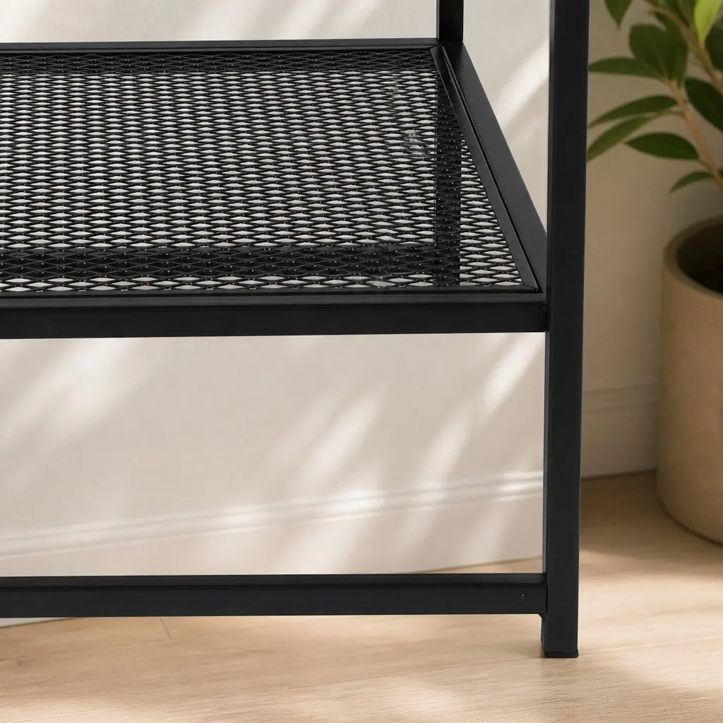 Steel Side Table Black 50.8cm Open Shelves Nightstand Bedroom Lounge End Sofa Storage
