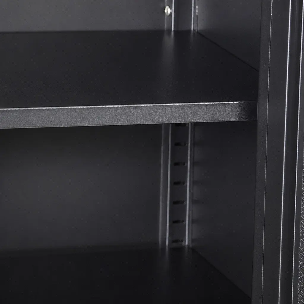 Steel Storage Cabinet Black with Mesh Doors Adjustable Shelves for Kitchen and Pantry 80cm W x 40cm D x 101.5cm H
