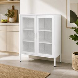 Storage Cabinet Steel Kitchen Pantry Bathroom Cupboard White Mesh Doors Shelving