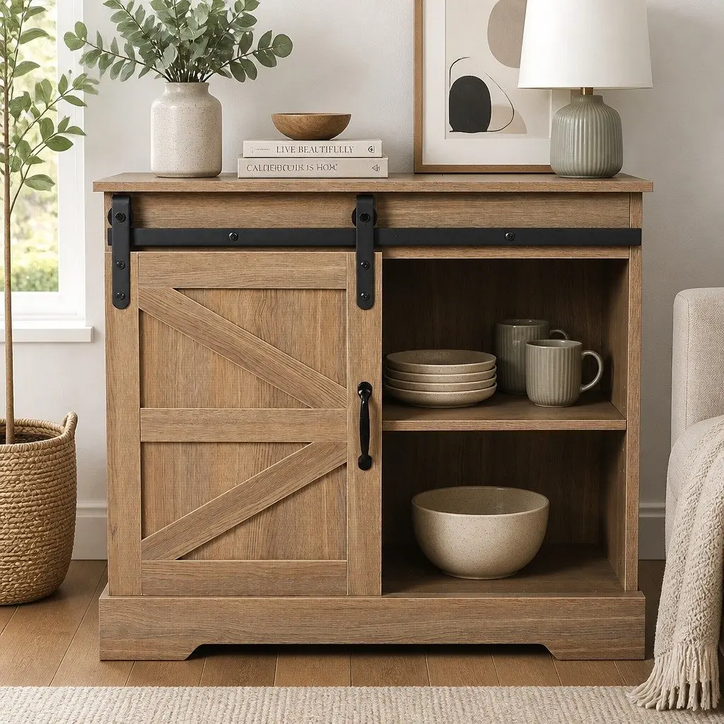 Rustic Sideboard Storage Cabinet MDF and Chipboard 80cm Natural