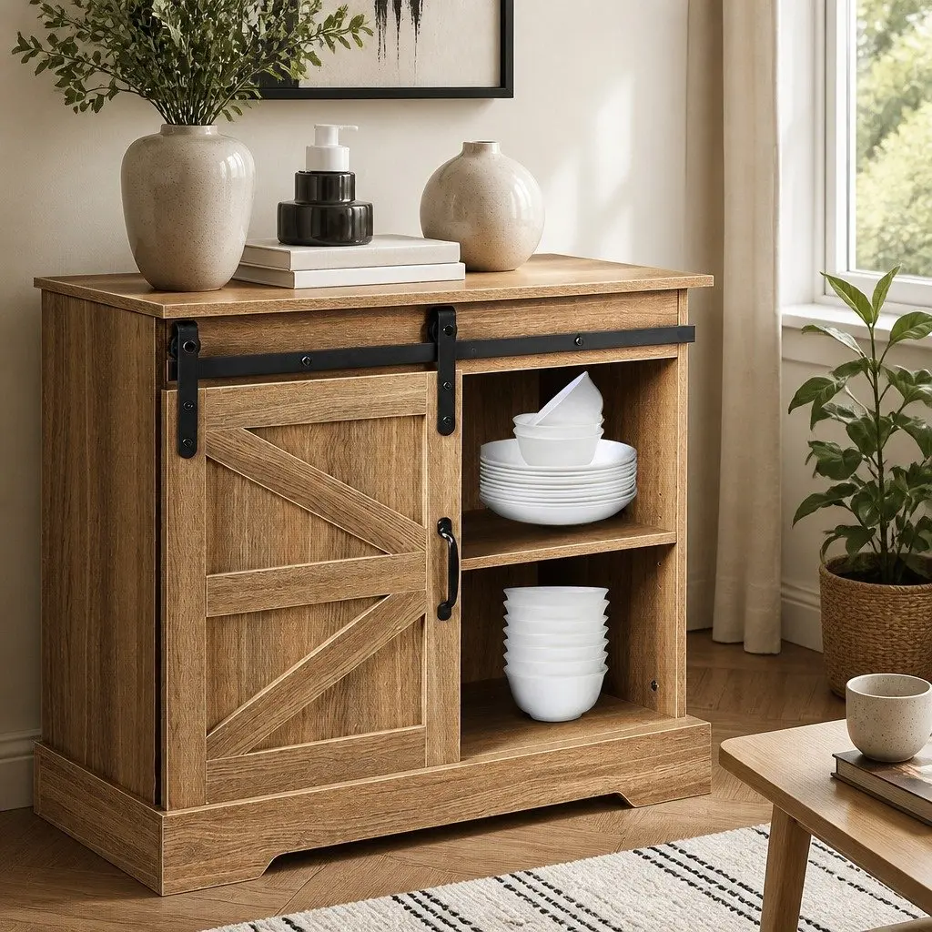 Rustic Sideboard Storage Cabinet MDF and Chipboard 80cm Natural