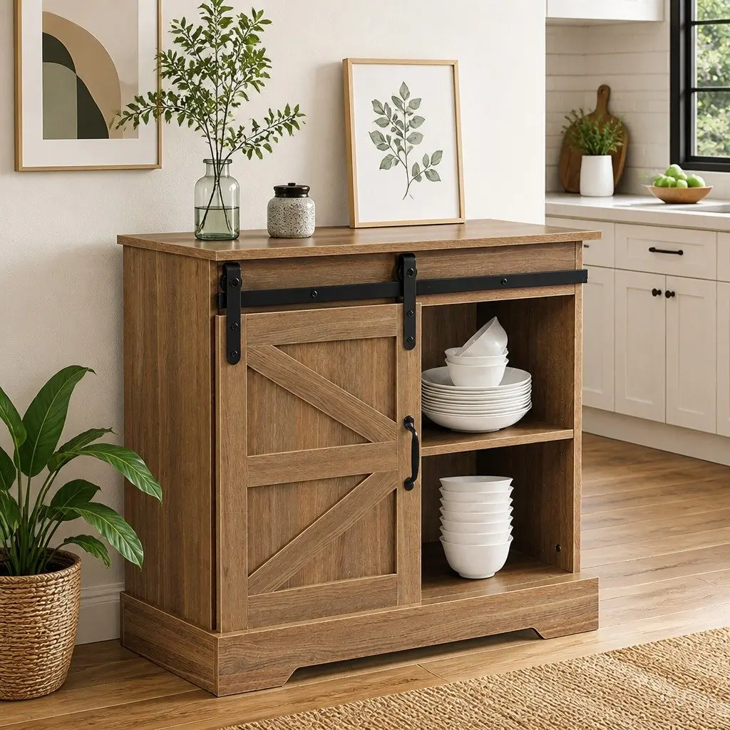 Rustic Sideboard Storage Cabinet MDF and Chipboard 80cm Natural