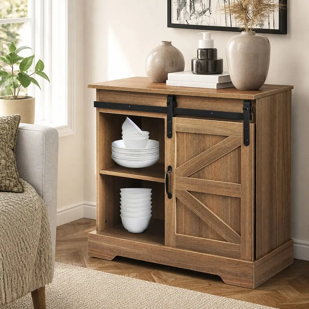 Rustic Sideboard Storage Cabinet MDF and Chipboard 80cm Natural