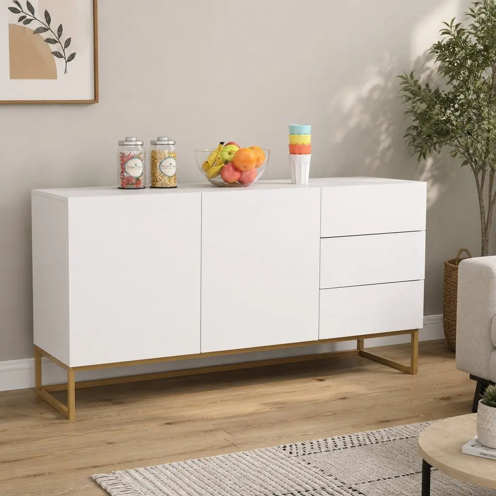 White Sideboard Storage Cabinet Buffet Modern Kitchen Bedroom Furniture Push