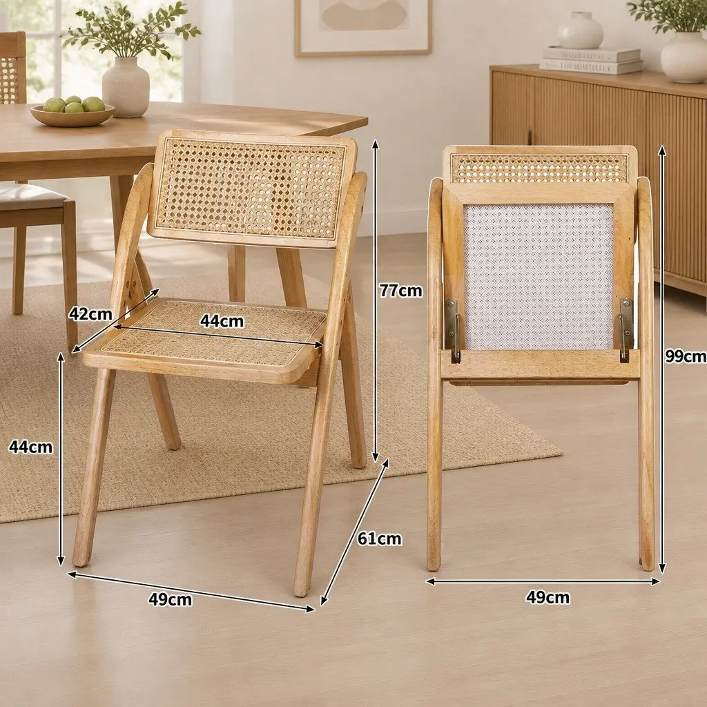 Dining Chairs Foldable Set of 2 Natural Wooden Accent Kitchen Furniture