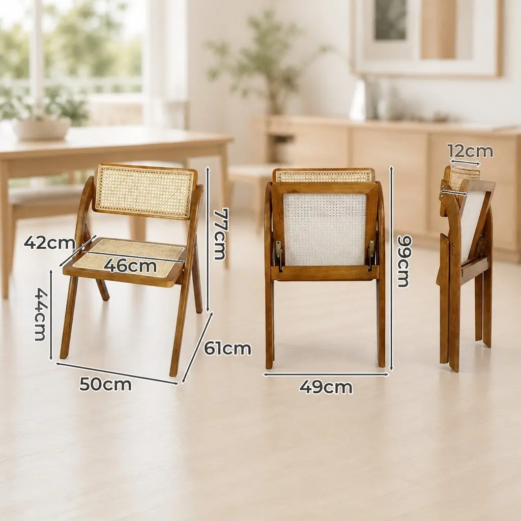Foldable Dining Chairs Rubber Wood Frame Rattan Weaving 8 Piece Walnut Colour