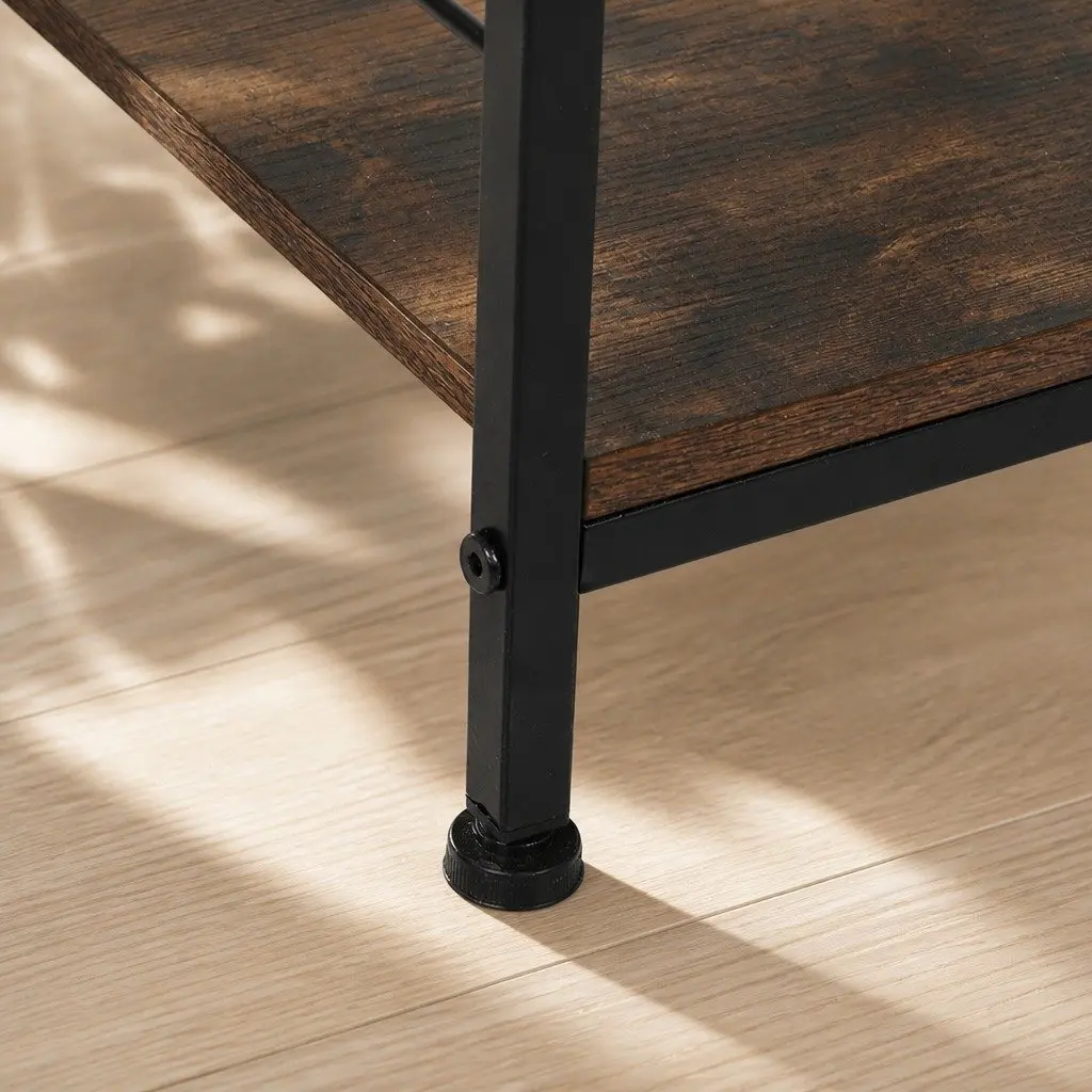 Bedside Table Metal Frame MDF Top with Drawer Shelf Brown and Black