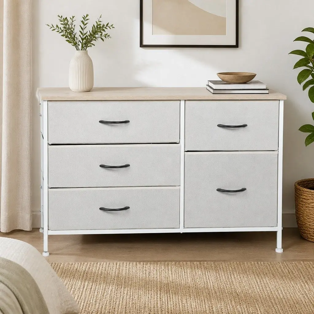 Storage Cabinet Tower Chest Drawers Bedroom Organizer Nightstand Dresser Beige