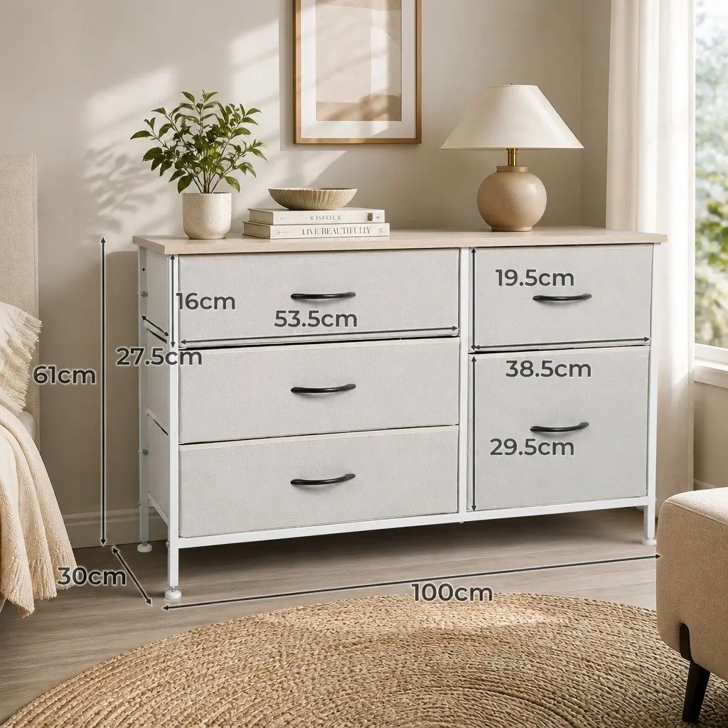Storage Cabinet Tower Chest Drawers Bedroom Organizer Nightstand Dresser Beige