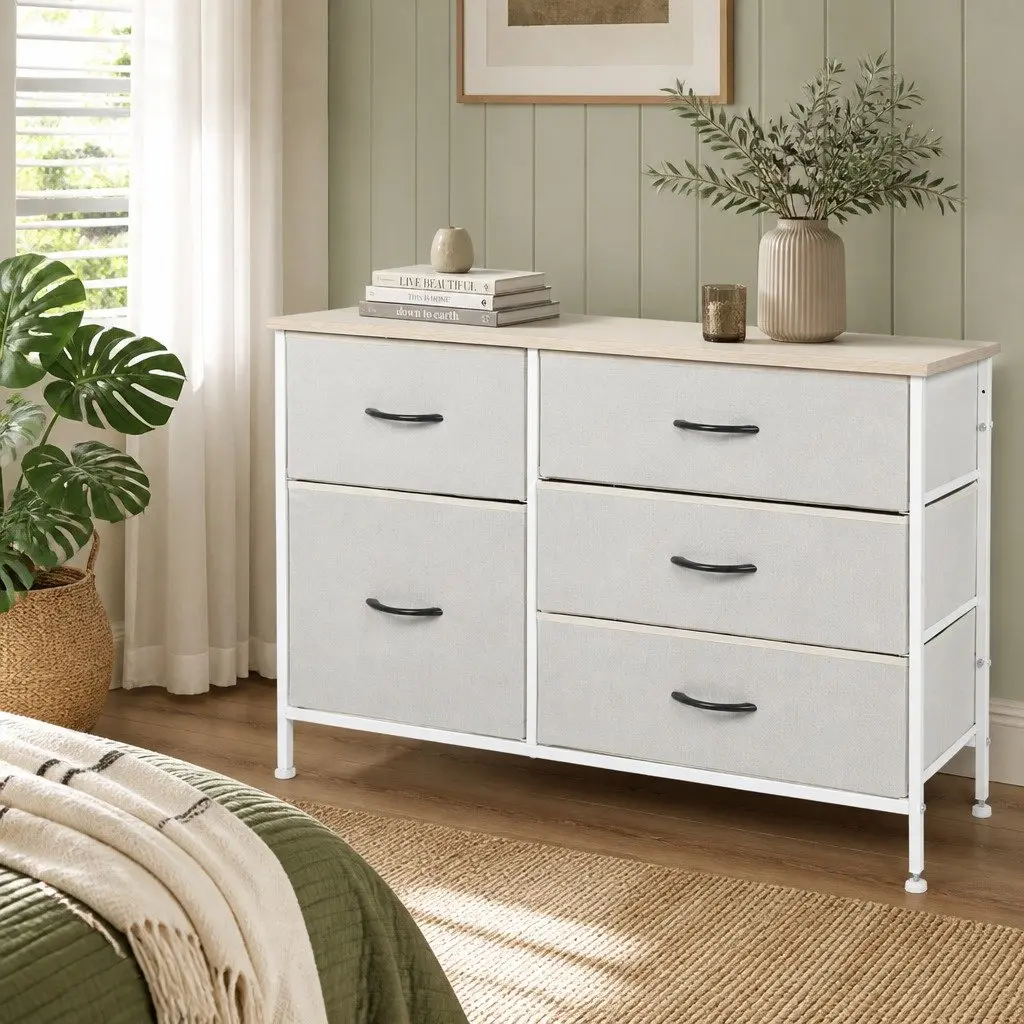 Storage Cabinet Tower Chest Drawers Bedroom Organizer Nightstand Dresser Beige