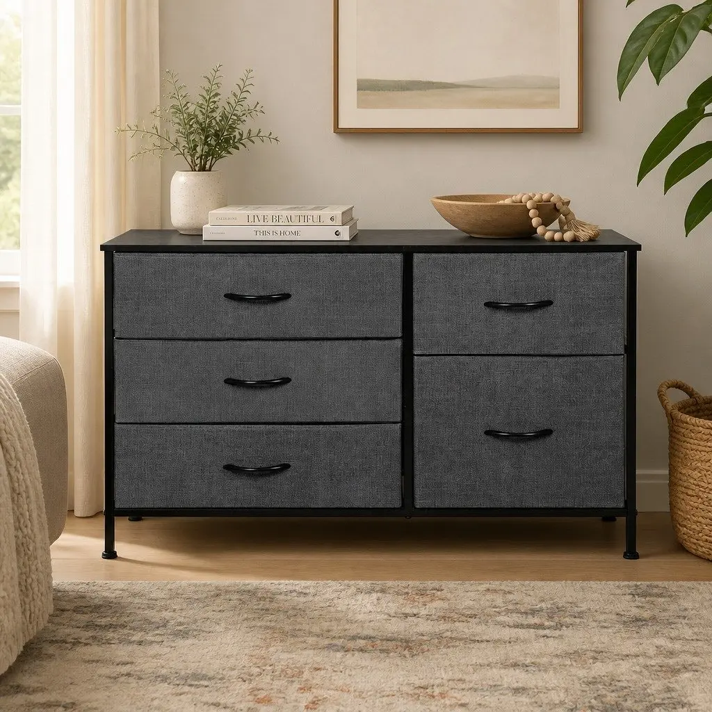 Storage Cabinet Tower Chest of Drawers Grey MDF Steel 100cm x 30cm x 61cm
