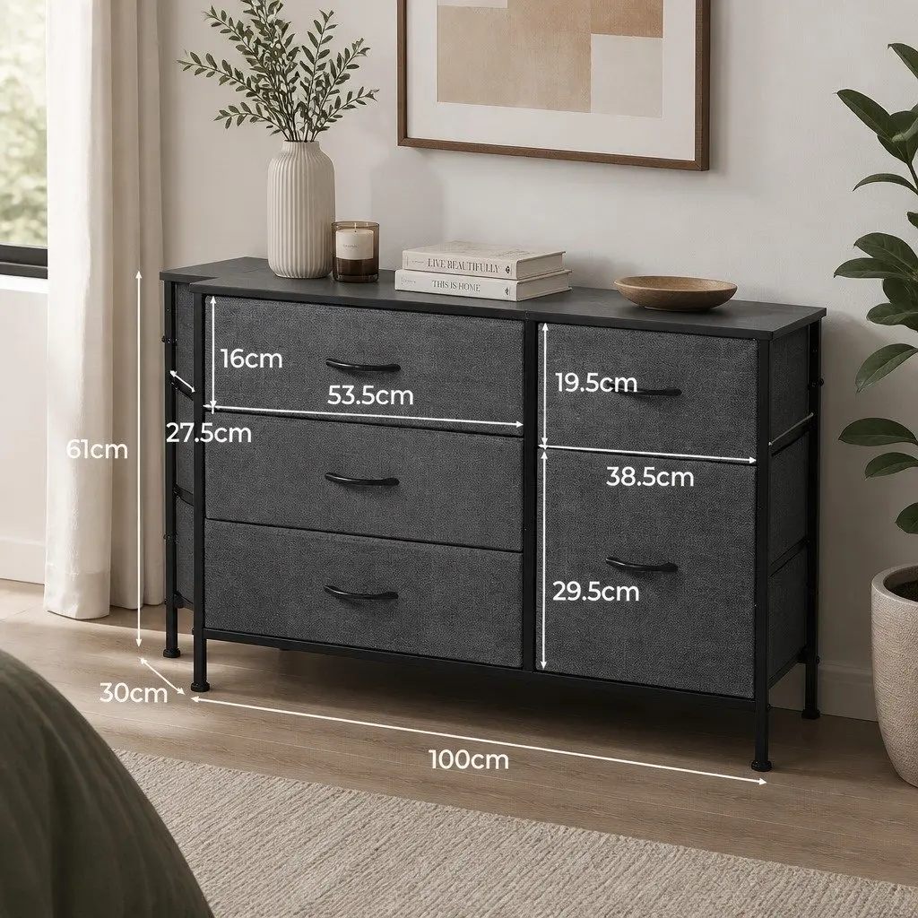 Storage Cabinet Tower Chest of Drawers Grey MDF Steel 100cm x 30cm x 61cm