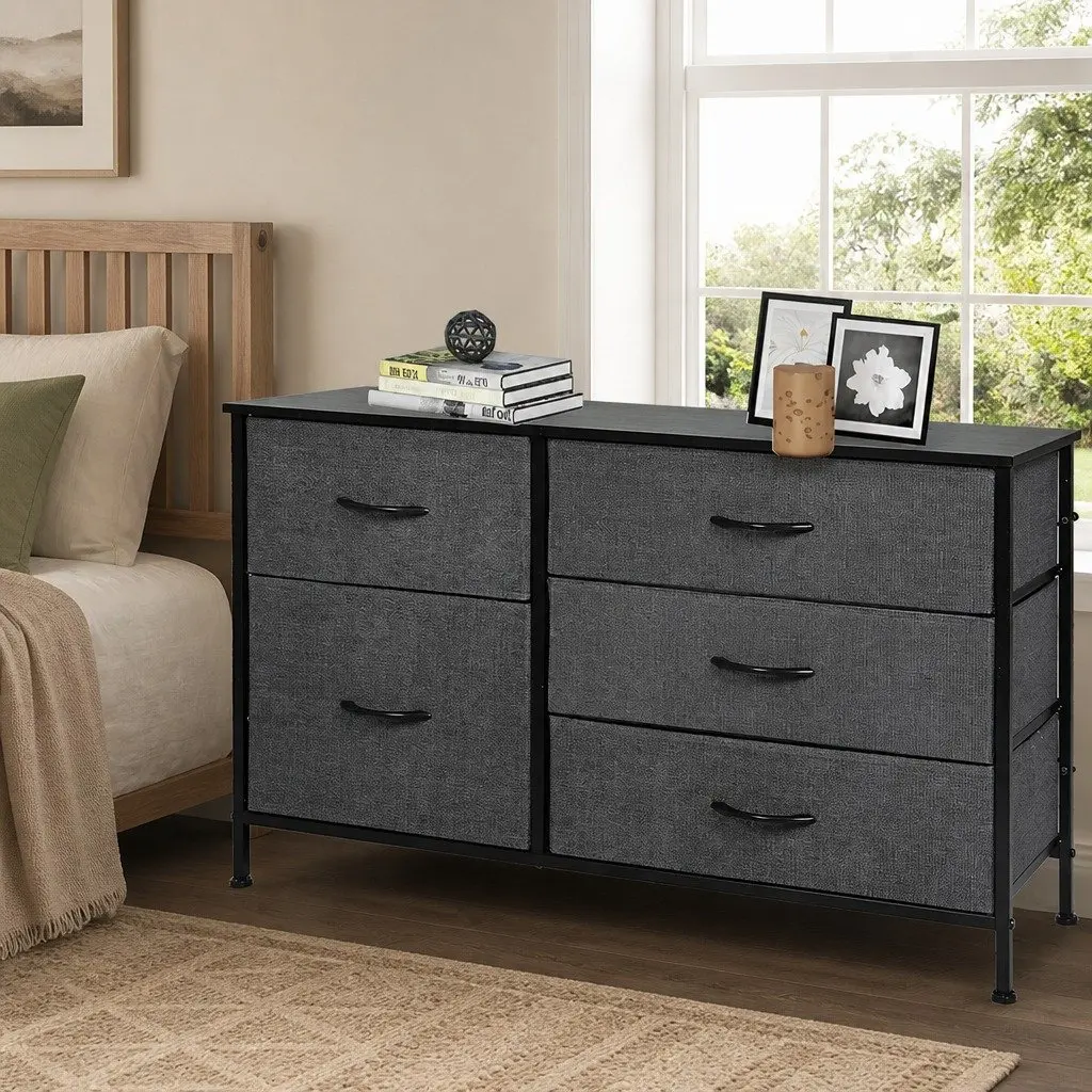 Storage Cabinet Tower Chest of Drawers Grey MDF Steel 100cm x 30cm x 61cm