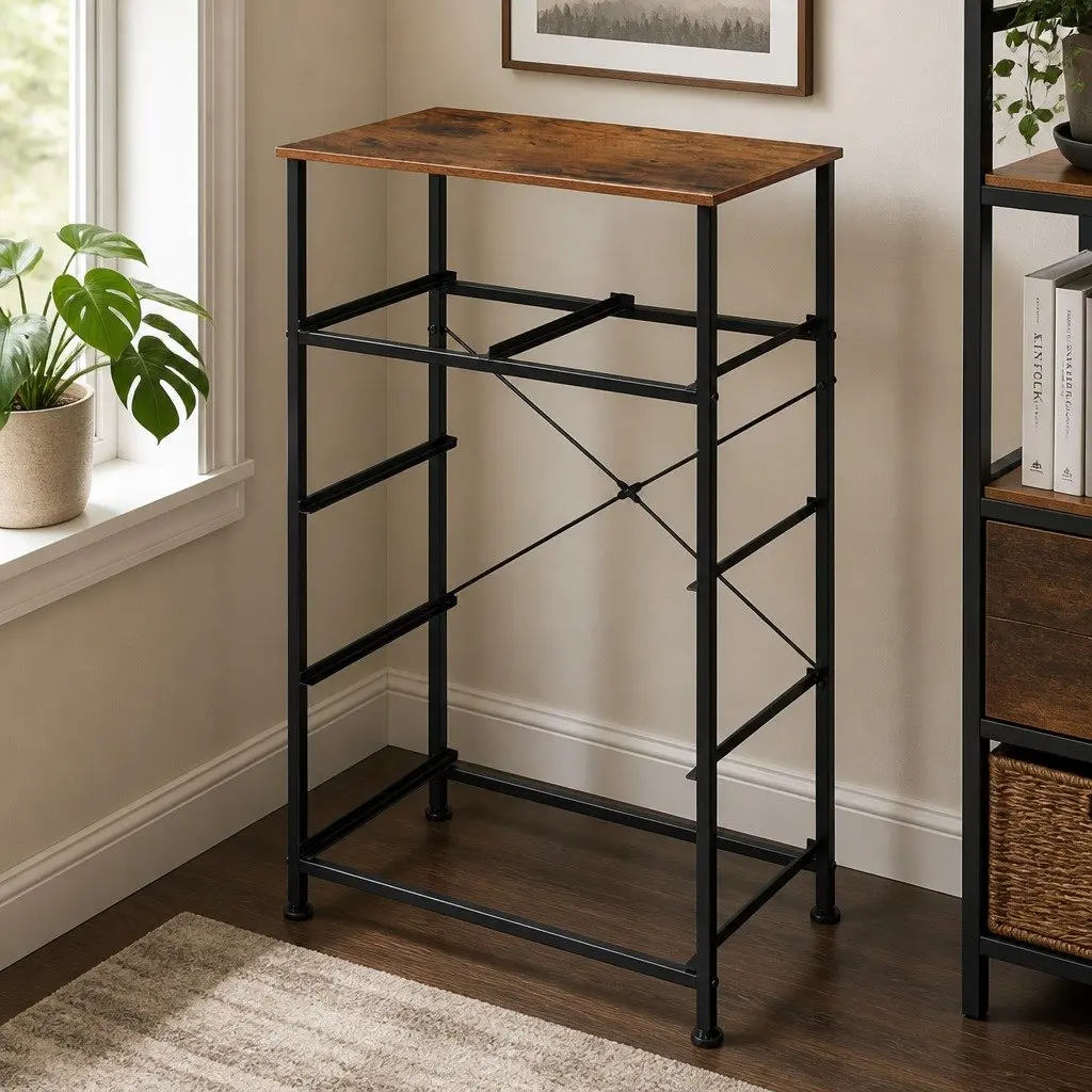 Storage Cabinet Tallboy Dresser MDF Steel Brown 56cm W x 30cm D x 93cm H Removable Drawers