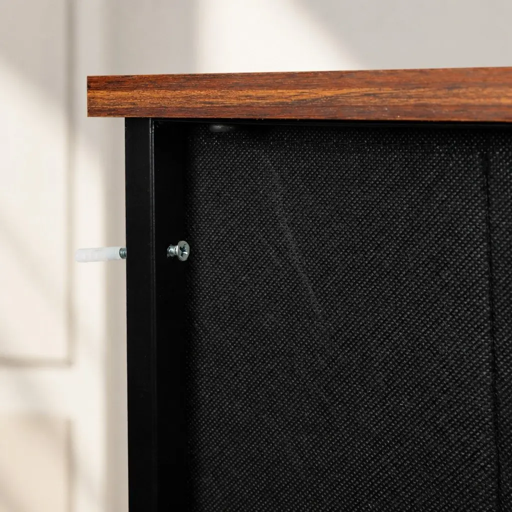 Storage Cabinet Tallboy Dresser MDF Steel Brown 56cm W x 30cm D x 93cm H Removable Drawers