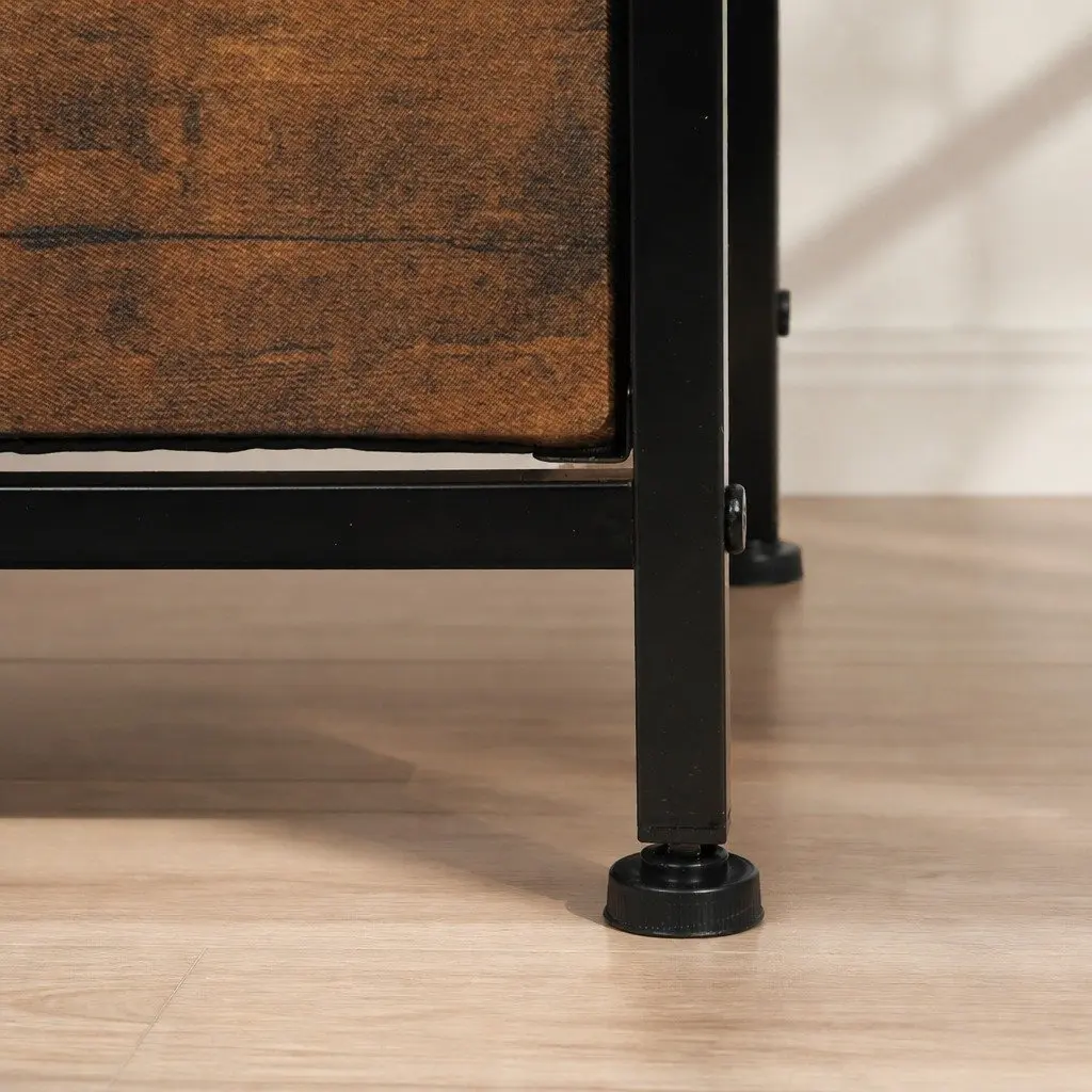 Storage Cabinet Tallboy Dresser MDF Steel Brown 56cm W x 30cm D x 93cm H Removable Drawers