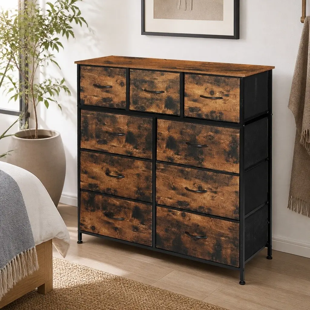 Storage Cabinet Tower Chest Drawers Organiser Brown Bedroom Living Room
