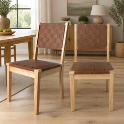 Dining Chairs Accent Lounge Seating with Solid Wood Frame and Leatherette Seat
