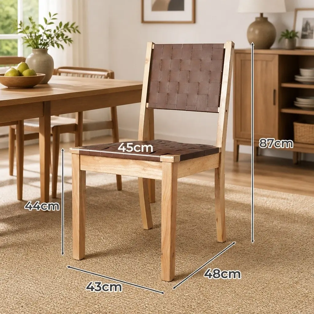 Dining Chairs Solid Beech Wood Frame Tan Leatherette Seat 50cm W x 47cm D x 86cm H