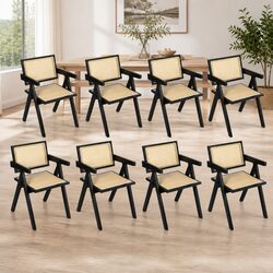 Versatile Black Wicker Armchair Set of 8 for Dining or Lounge