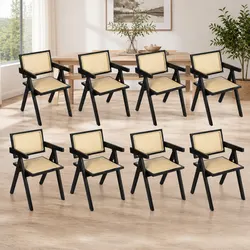 Versatile Black Wicker Armchair Set of 8 for Dining or Lounge