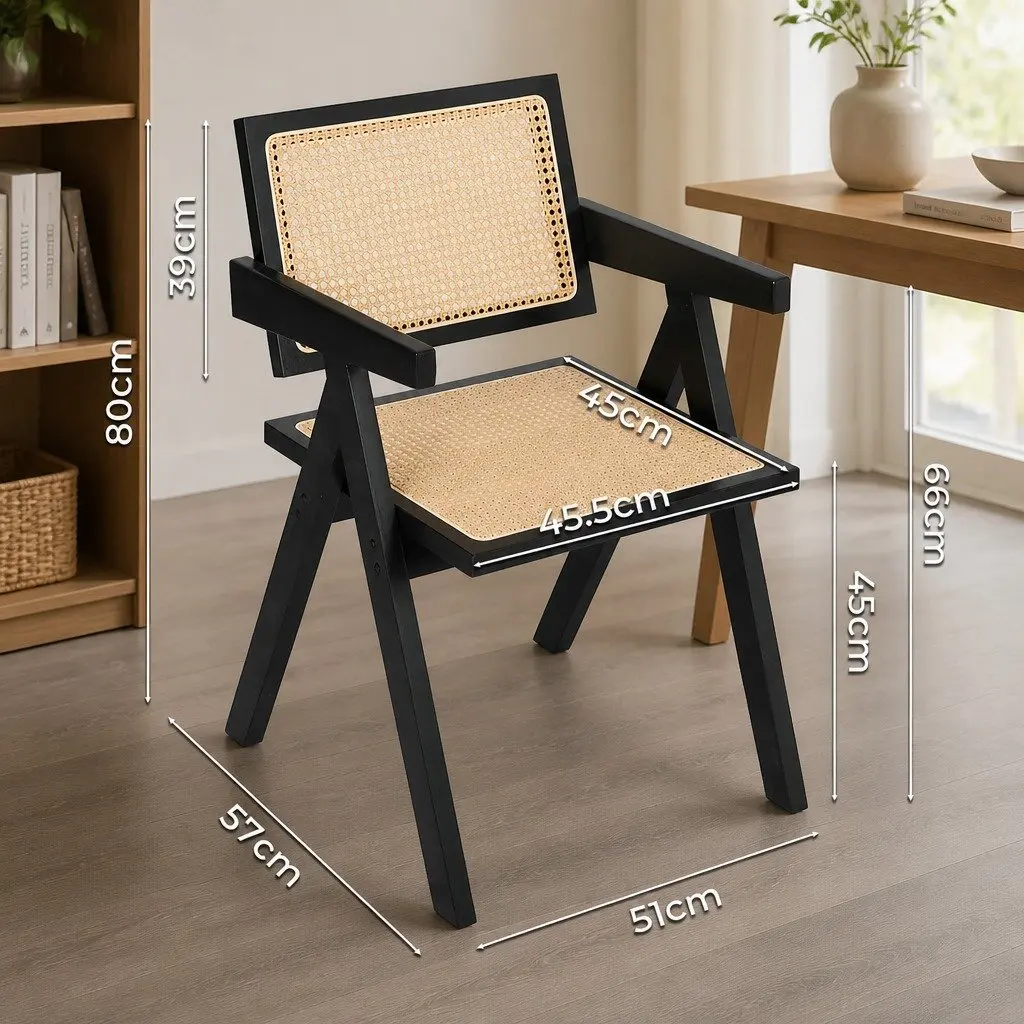 Wicker Armchair Rattan Dining Chair with Armrest Wooden Frame Indoor Furniture