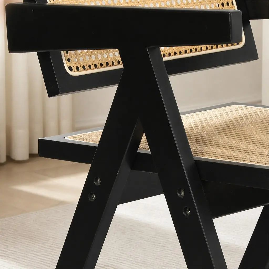 Wicker Armchair Rattan Dining Chair with Armrest Wooden Frame Indoor Furniture