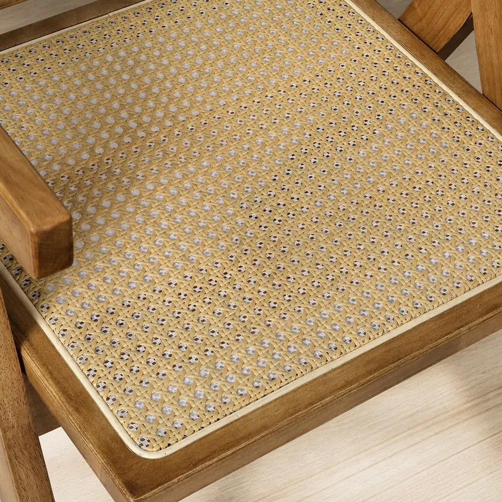 Dining Chair Solid Rubber Wood Rattan Weave Natural Seat Cushion 100kg Capacity