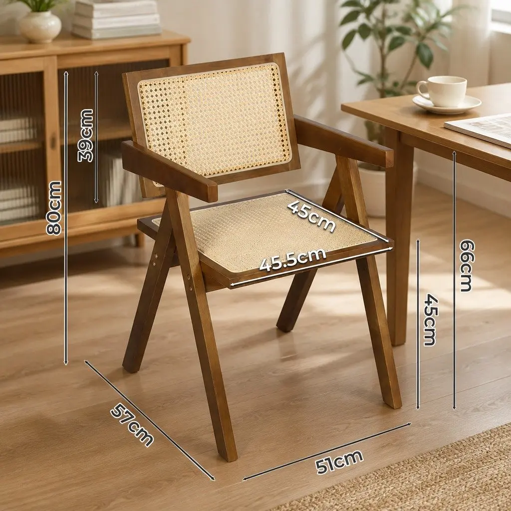 Dining Chair Wooden Rattan Seat Armchair 51cm W x 57cm D x 80cm H Walnut Natural Black