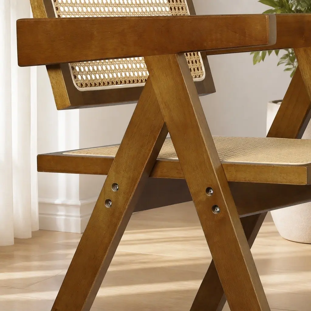 Dining Chair Wooden Rattan Seat Armchair 51cm W x 57cm D x 80cm H Walnut Natural Black