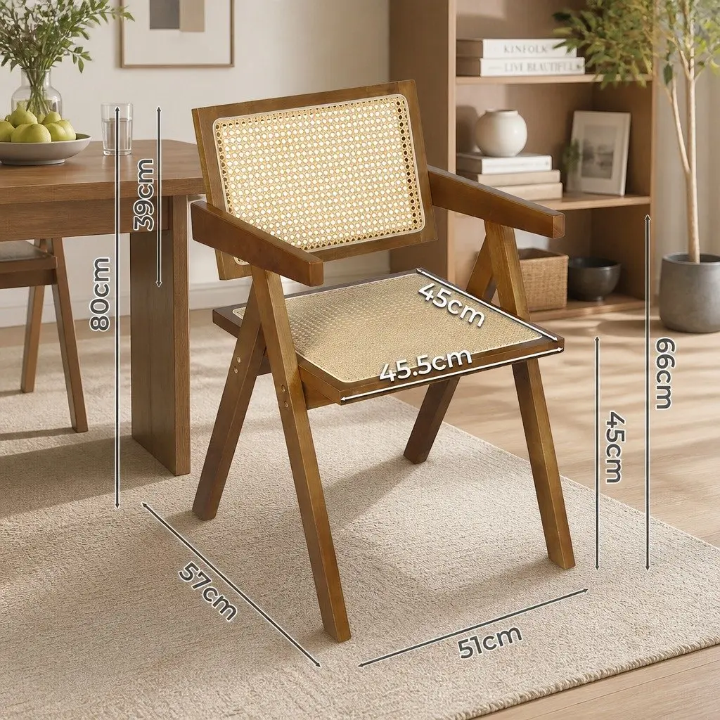 Wicker Dining Chair Rattan Rubber Wood Walnut Modern 51cm W x 57cm D x 80cm H