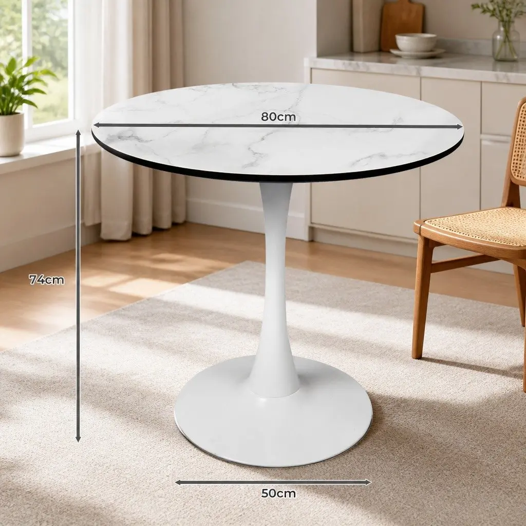 Dining Table Round Lacquered Wooden 80cm White Indoor Outdoor