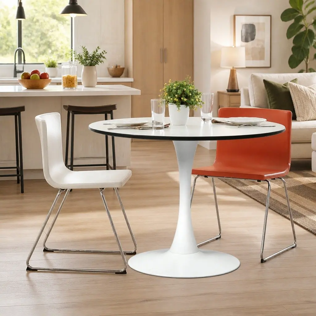 Dining Table Round Lacquered Wooden 80cm White Indoor Outdoor