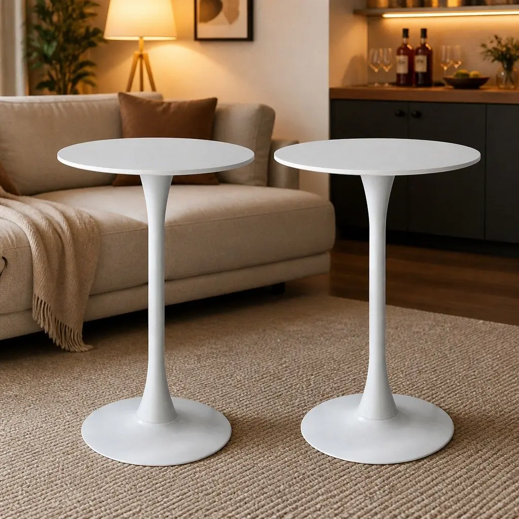 2x Durable Round Bar Tables for Home and Office Use