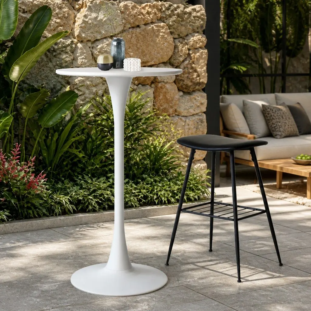 2x Durable Round Bar Tables for Home and Office Use