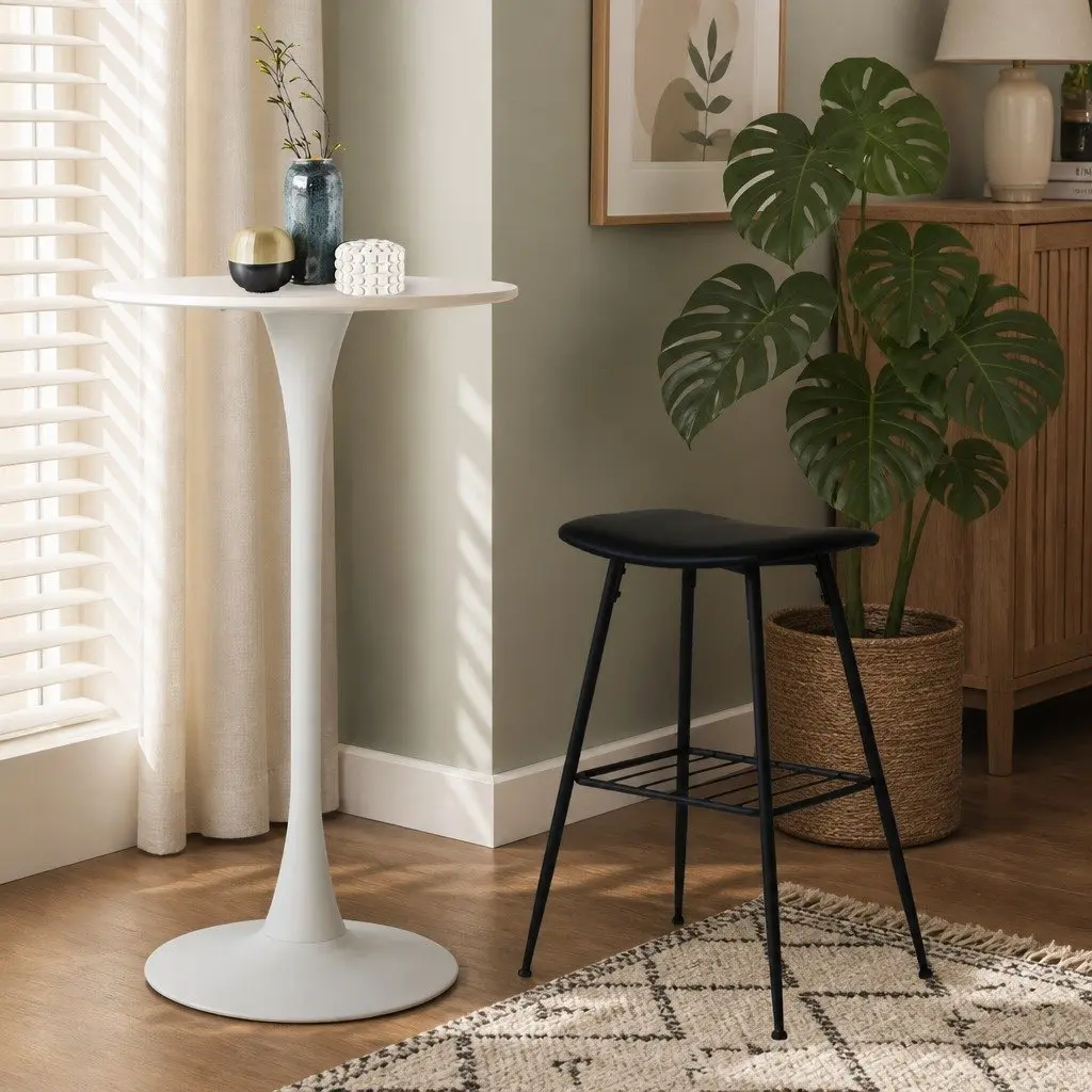 2x Durable Round Bar Tables for Home and Office Use