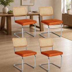 Rattan Dining Chairs Set of 4 Woven PE Backrest Steel Frame Kitchen Seating