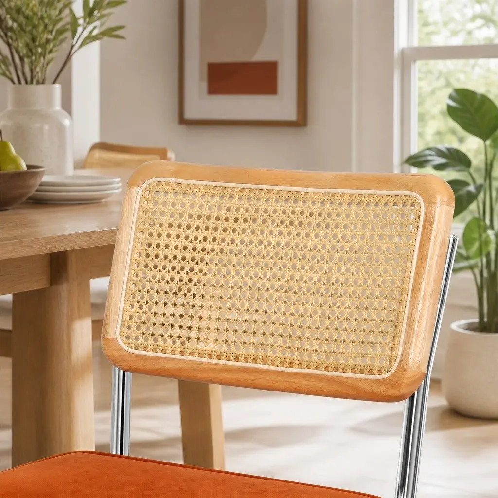 Rattan Dining Chairs Set of 4 Woven PE Backrest Steel Frame Kitchen Seating