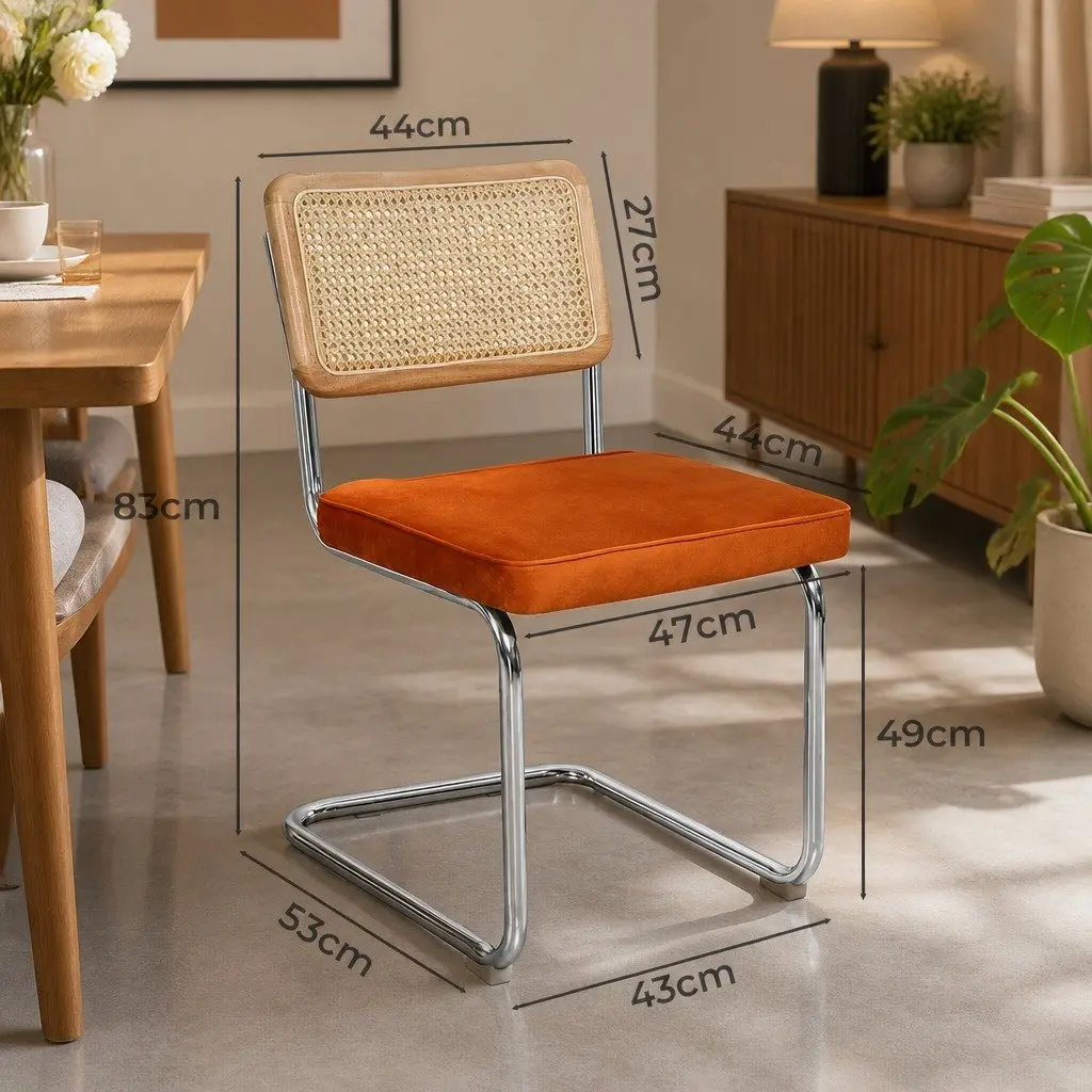 Dining Chairs Rattan Backrest Velvet Padded Seat Kitchen Lounge Furniture Set
