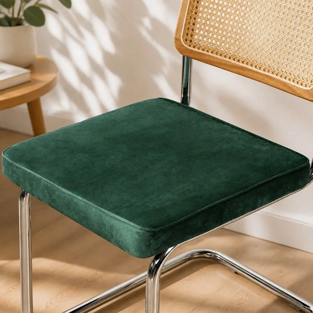 Dining Chairs Rattan Backrest Padded Seat Steel Frame 47cm W x 53cm D x 83cm H Green Natural