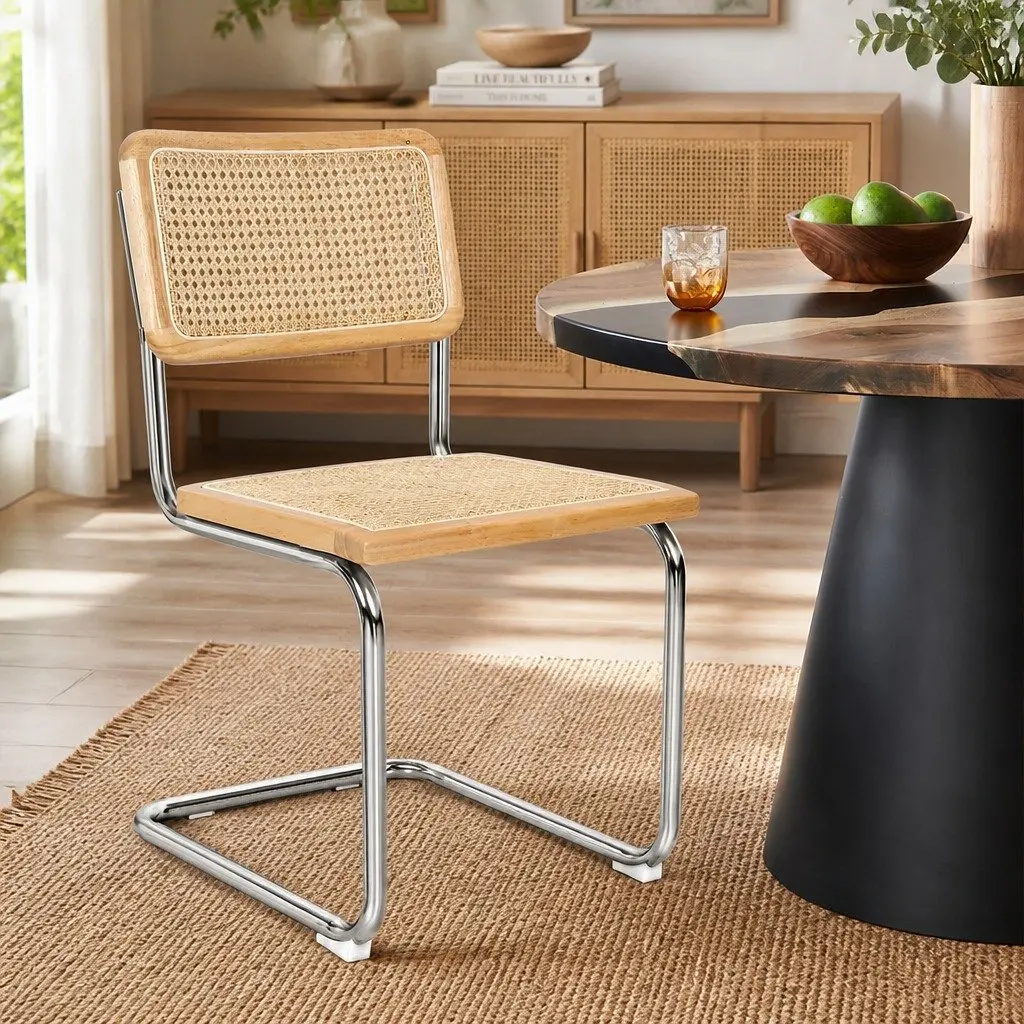 Rattan Dining Chairs Set of 4 Woven Seat Backrest Cantilever Frame Kitchen