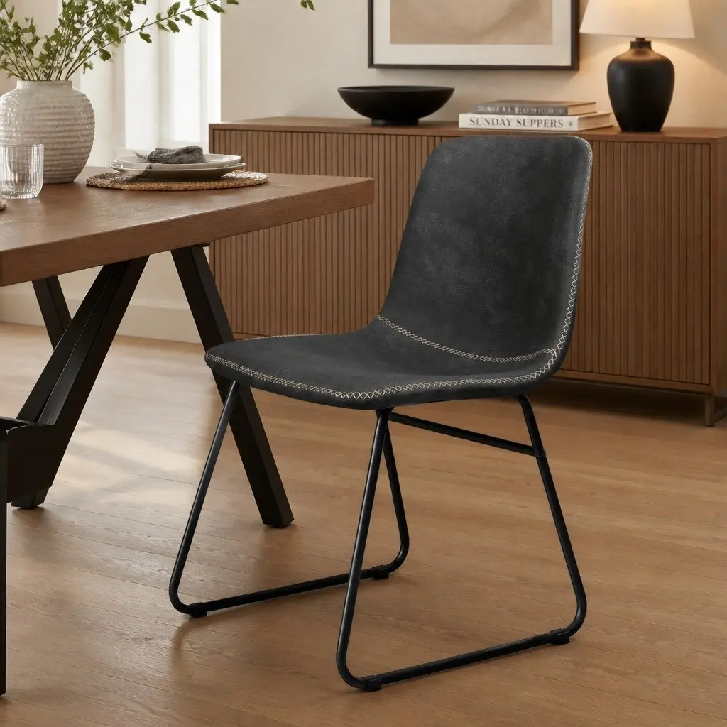 Dining Chairs Faux Leather Moulded Ergonomic Set of 4 Black